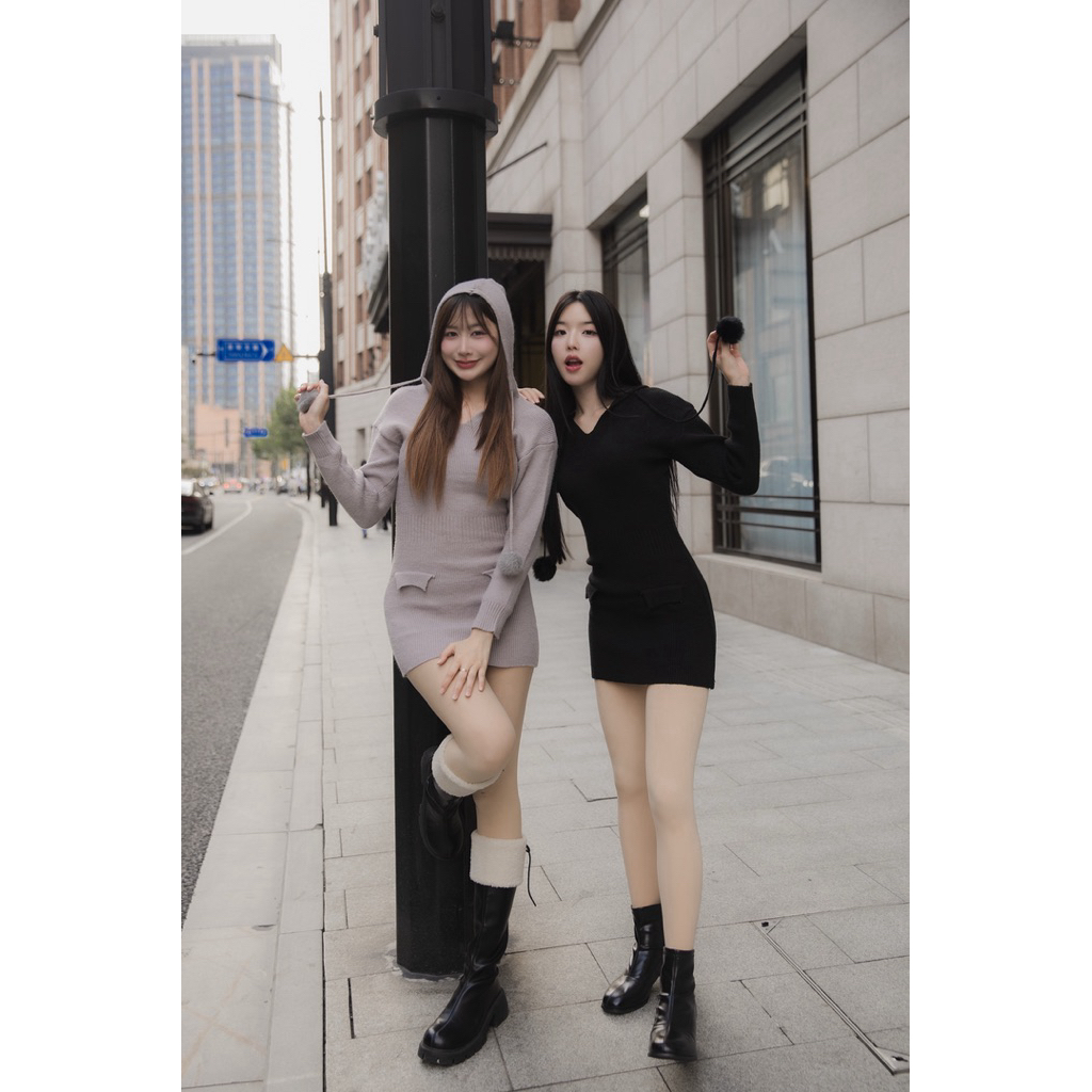 𝑯𝒐𝒐𝒅𝒊𝒆 𝒑𝒐𝒎 𝒑𝒐𝒎 𝒅𝒓𝒆𝒔𝒔 เดรสไหมพรมเข้ารูป - รูปที่ 4