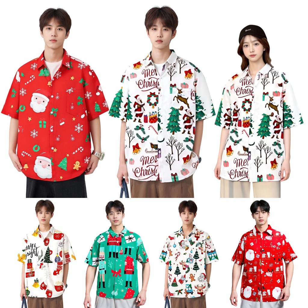 พร้อมส่งจากไทย เสื้อเชิ้ตChristmas เสื้อคริสต์มาสลายซานต้าน่ารักๆ รวม6ลาย