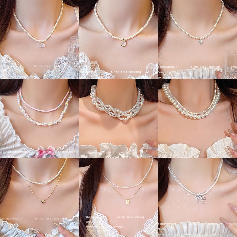 สร้อยคอมุกแฟชั่นเกาหลี สไตล์วินเทจหรู เรียบหรูดูแพง สวมใส่ง่าย เข้ากับทุกลุค (มีให้เลือกหลายแบบ) ราคา ถูกที่สุด ดีลบีเคเค แกลเลอรีภาพที่ 3