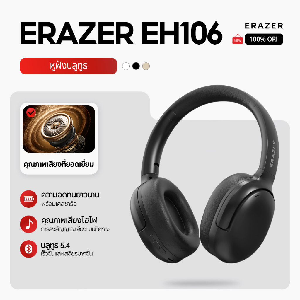 Lenovo Erazer earbuds EH106 หูฟังไร้สาย Bluetooth 5.4 พกพาพับได้ เล่นเกมได้ แบตอึด พร้อมไมโครโฟน