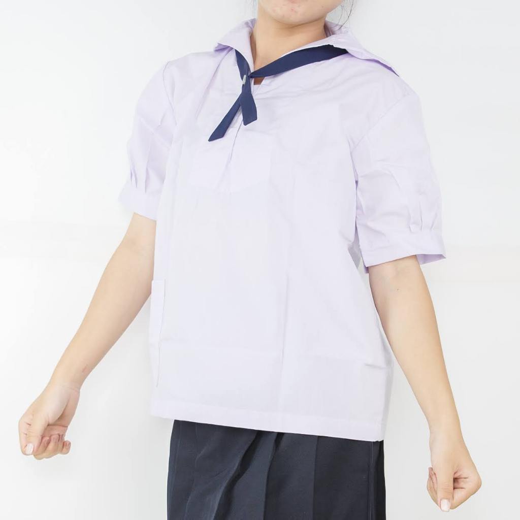 เสื้อนักเรียนหญิงคอทหารเรือ[ไซส์เล็กกว่าสมอ] ตราชัยยะ งานไทยบุรีรัมย์ ผ้าคุณภาพดี