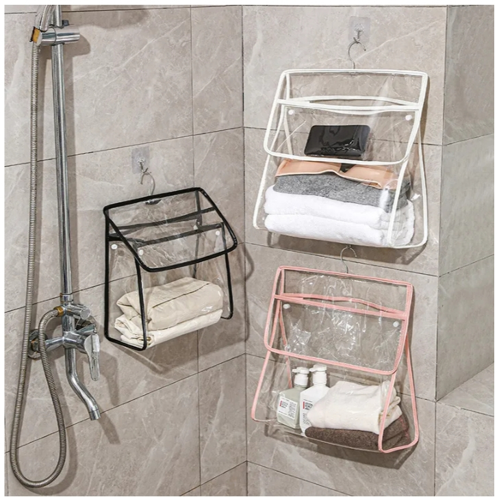 ถุงเก็บของแขวนกันน้ำสำหรับห้องน้ำบนกำแพงเสื้อผ้าห้องน้ำนักเรียนกระเป๋าแขวนของเล่นโปร่งใส