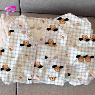 【ส่งจากไทย】เสื้อนอนการ์ตูนแขนสีน เปิดหน้าติดกระดุม สาวๆ นุ่มละมุน ใส่สบายไม่ร้อน ใส่แล้วน่ารักฟรุ้งฟริ้ง
