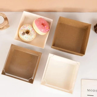 🌟 กล่องขนมกระดาษเกรดอาหาร 50 PC 🍩 ฝาใส ใส่ขนม/เบเกอร์/เค้ก กันน้ำกันมันสะอาด