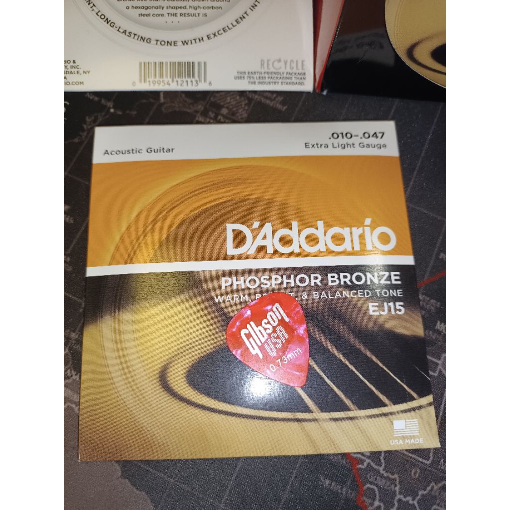 สายกีต้าร์โปร่ง D’Addario EJ15 Phosphor Bronze เบอร์ .010-.047 Extra Light เสียงใส นุ่มมือ เล่นง่าย ของแท้ กันสนิมหนา