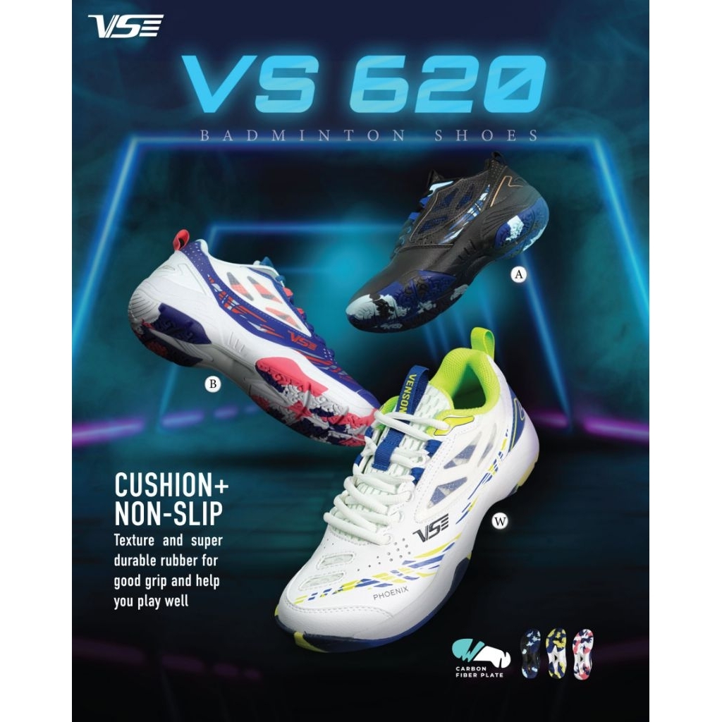 VS รองเท้าแบดมินตัน VS620 สีดำ น้ำเงิน ขาว 39-46