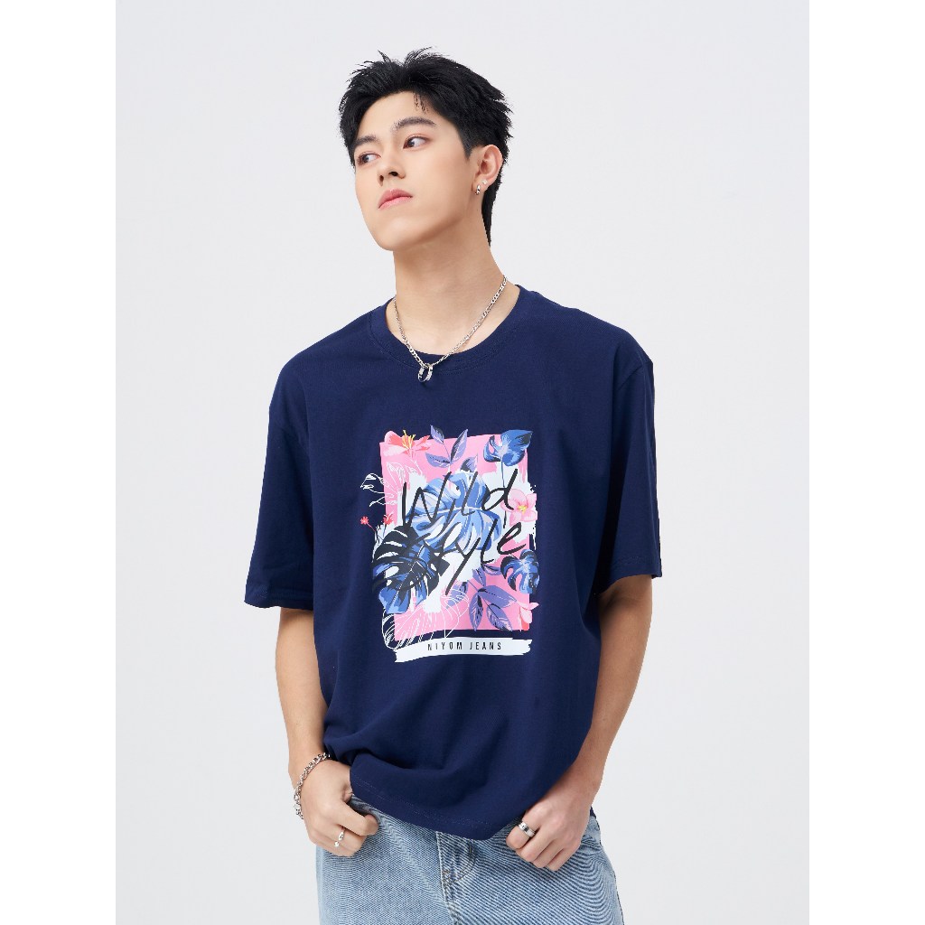 Niyom Jeans collection INDIGO : เสื้อยืด Oversize รุ่น TSO-107 สกรีนลาย ผ้าCotton ผ้ายืด