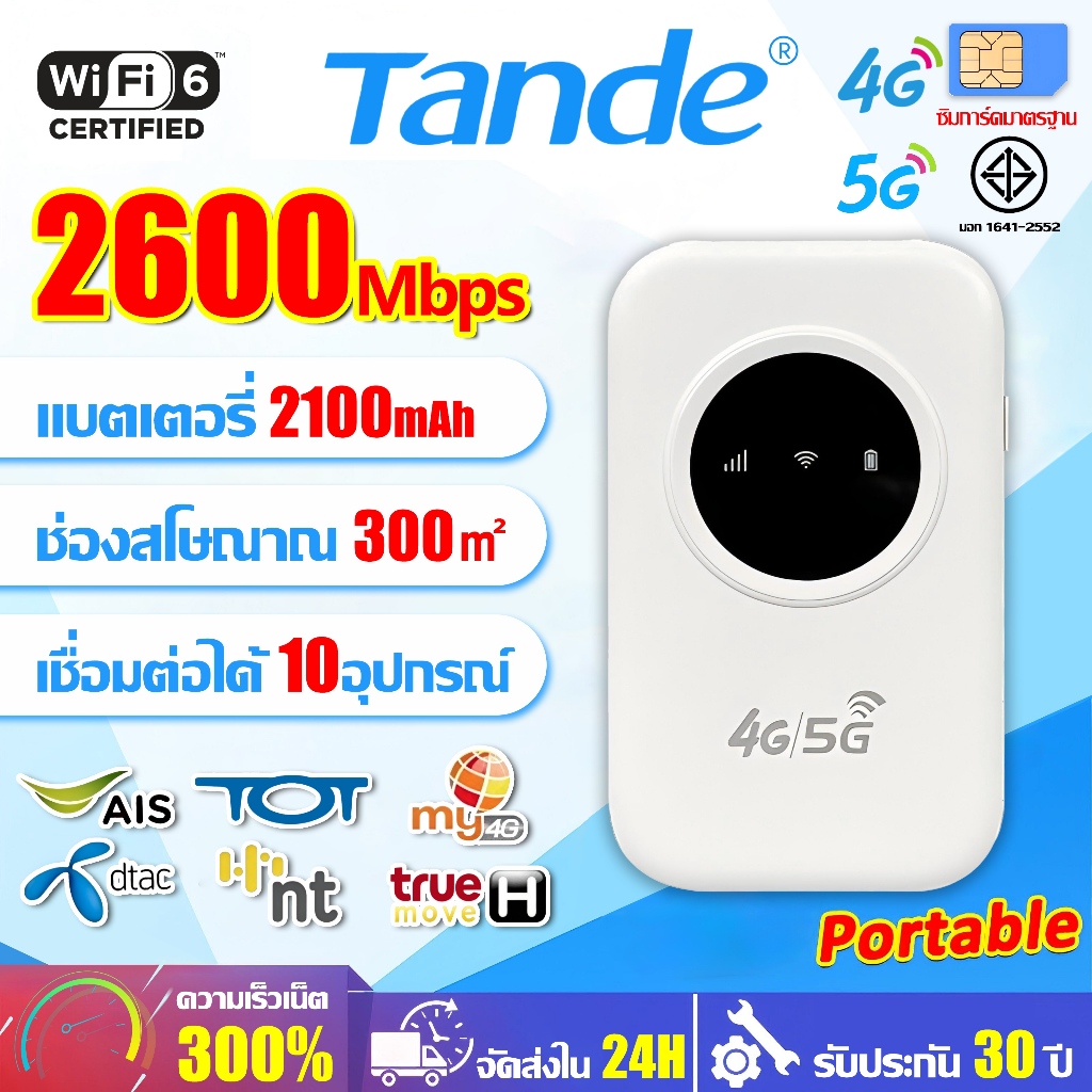 ✨รับประกัน10ปี✨ ไวไฟพกพา 4G/5G Pocket WiFi รองรับทุกซิม ใส่ซิม ใช้ง่าย Wireless 2100mAh โมบายไวไฟ พ็อกเก็ตไวไฟ