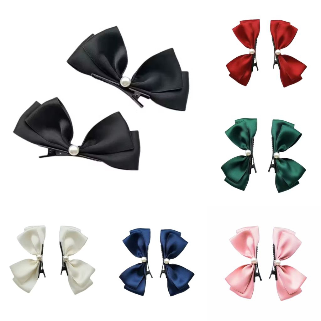 โบว์กิ๊บติดผม โบว์คู่ 2ชิ้น ประดับมุก 🎀 พร้อมส่ง