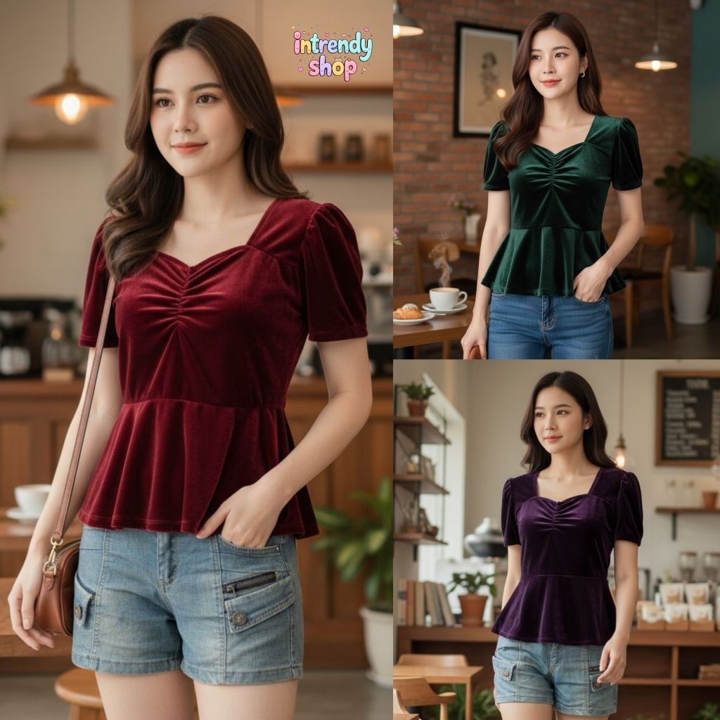 พร้อมส่ง🎉เสื้อกํามะหยี่ ชายระบายสวยน่ารัก Size:S - L .