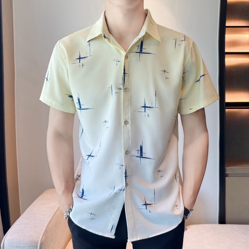 เสื้อเชิ้ตแขนสั้นคอกลมผ้าใยสังเคราะห์มีสองสี M - 3 XL - รูปที่ 2