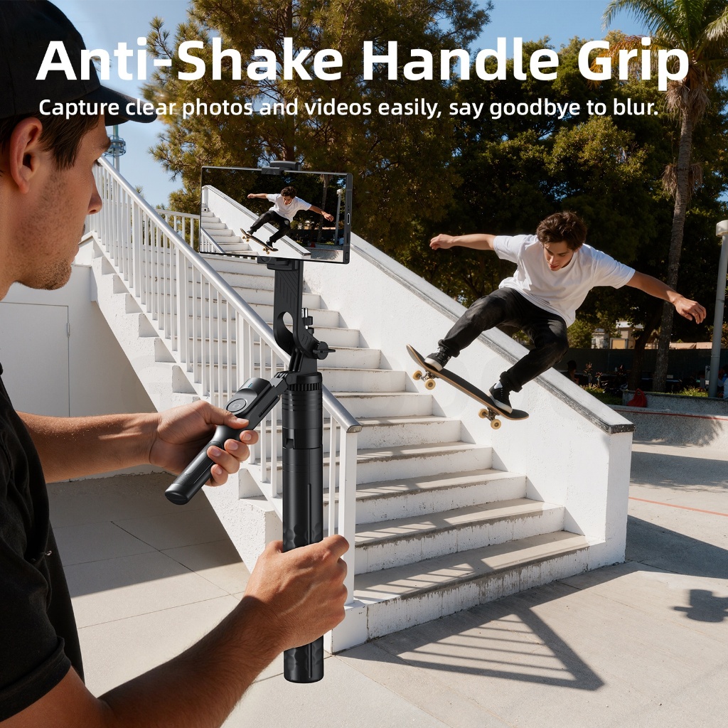 GOOJODOQ Stainless Steel 360 ° Ring Selfie Stick, Extendable Up to 190cm Anti Shake Handle Convenient Remote Control รูปที่ 2