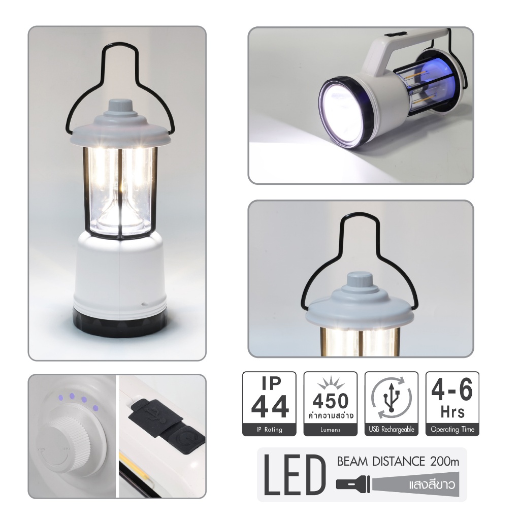 ไฟฉาย 2in1 ไฟตะเกียง LED LUZINO รุ่น 01-WL525R สีขาว ราคา ถูกที่สุด ดีลบีเคเค แกลเลอรีภาพที่ 8