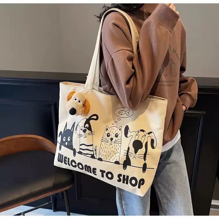 กระเป๋าผ้า(มีซิป) สะพายข้างแฟชั่นTote BagNO.7