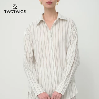 Twotwice - Oversized Tw Shirt - เสื้อเชิ้ต Oversized ปักโลโก้
