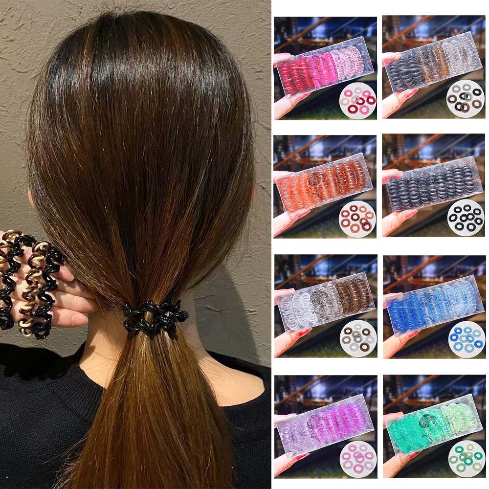 9 ชิ้น / ชุด ยางรัดผมเกลียว พลาสติก ความยืดหยุ ยางรัดผม แบบเกลียว ไม่มีรอยย่น สําหรับทําผมหนาแน่น
