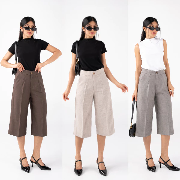 กางเกง 5 ส่วน ขากระบอก 5 ส่วน กระดุมหน้า ผ้าโซดาสโนว์ ไซส์ M-4XL กางเกงผู้หญิง แฟชั่น