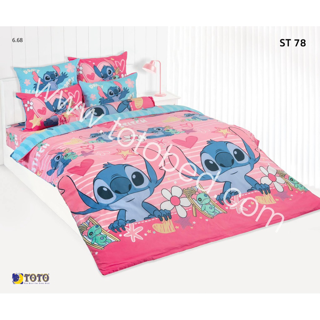 TOTOแท้ครบเซ็ต ผ้าปูที่นอน +ผ้านวมหนา ผืนใหญ่ 5 /6 ฟุต โตโต้ การ์ตูนลิขสิทธิ์STITCHสติช