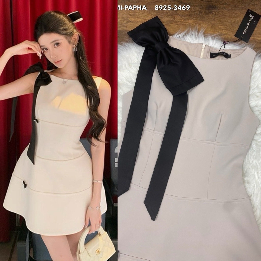 พร้อมส่ง เติม S-XL⚡️RM 8925 Dress ชุดเดรส ไตล์ลูกคุณ สีคลุมโทน สวยหรู + เข็มกลัดโบว์ สีดำ