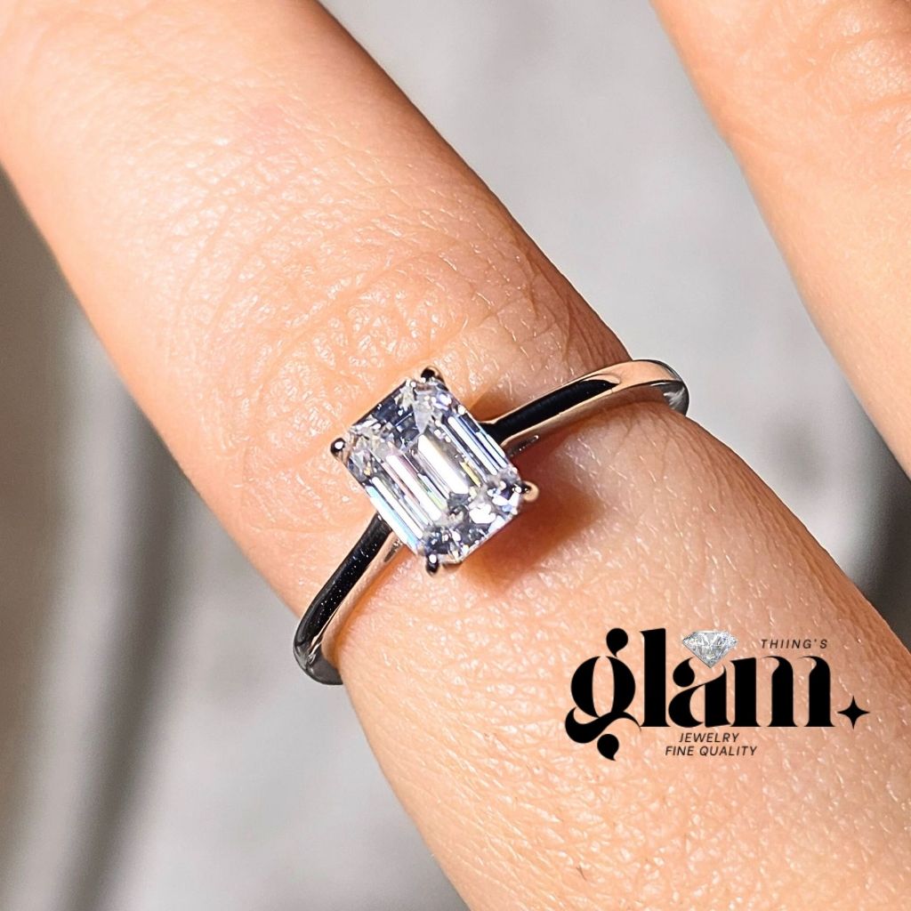 S8-19 *ส่งจากไทยภายใน 3 วัน* แหวนเงินแท้ 925 เพชร Emerald 1.0 กะรัต