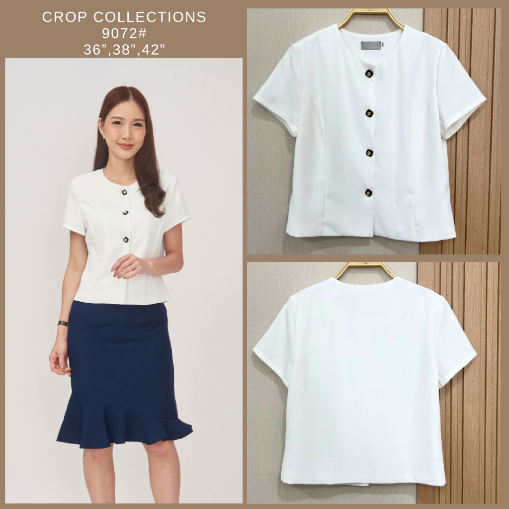 Laboratory 9072# เสื้อทรงครอป คอกลม กระดุมหน้า มีไซส์ 36,38,42
