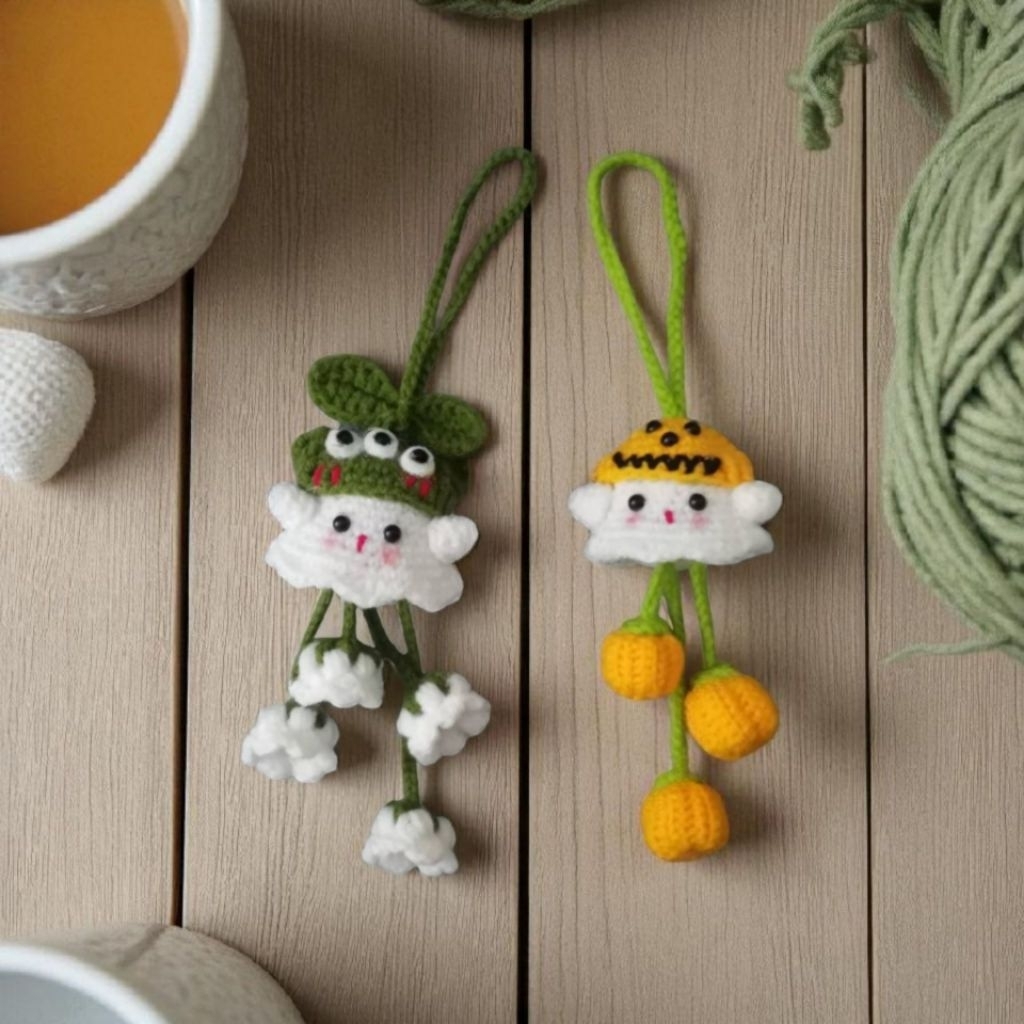 พวงกุญแจไหมพรมน้องผีน้อย น่ารัก พวงกุญแจไหมพรม พวงกุญแจถักโครเชต์