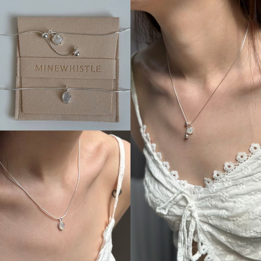 MWS สร้อยคอจี้ moonstone-petite [FREE กระเป๋าเก็บเครื่องประดับ+ผ้าขัดเงิน]