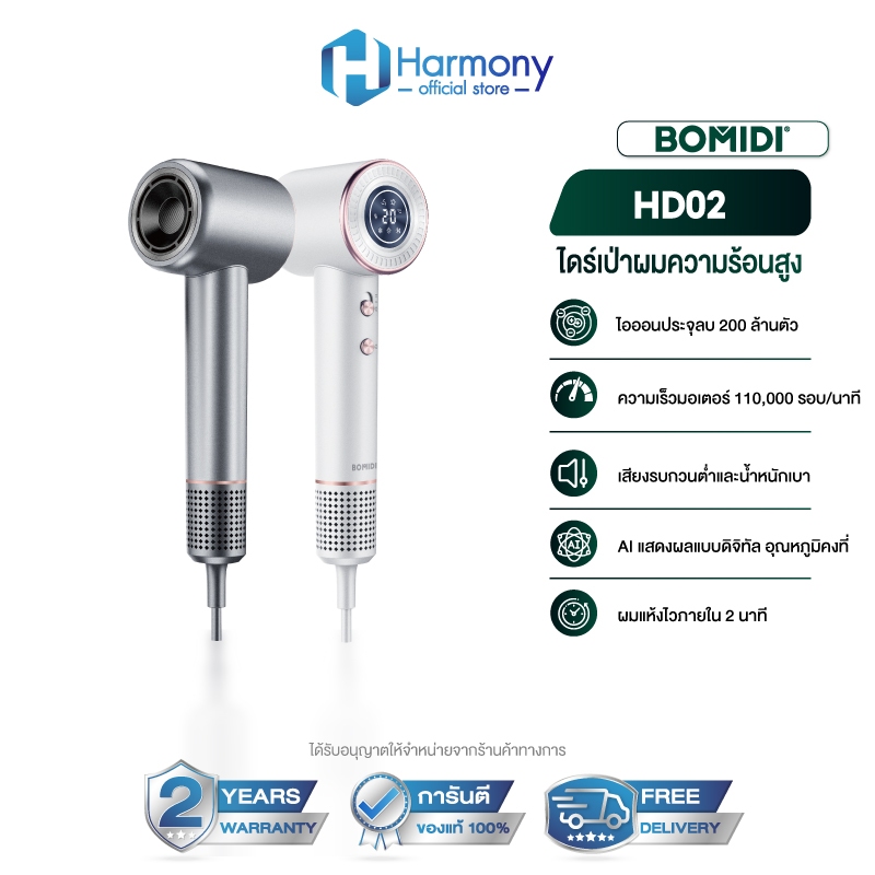 BOMIDI HD02 ไดร์เป่าผม ความเร็วสูง High-speed Hair Dryer ไดร์เป่าผมไอออนลบ แห้งไวภายใน 2 นาที กำลังไ