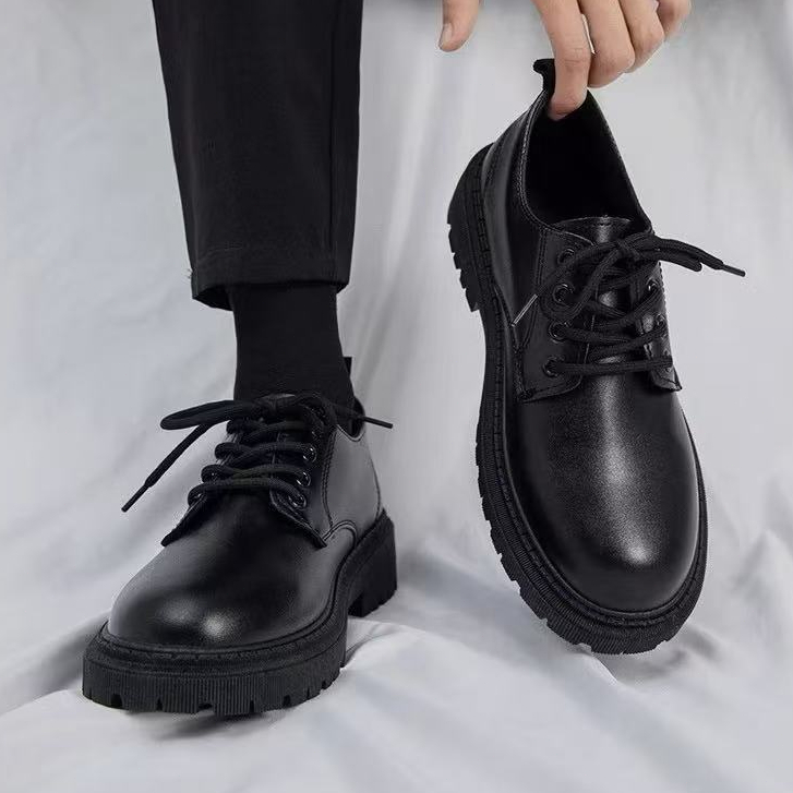 🚚สปอตสินค้า🚚รองเท้าหนังลําลอง แบบผูกเชือก สีดํา สไตล์เกาหลี อังกฤษ เหมาะกับงานแต่งงาน สําหรับผู้ชาย ไซส์ 39-44