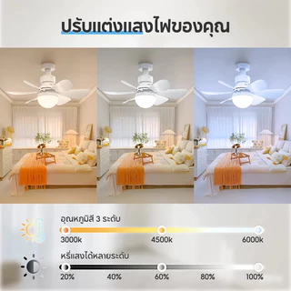 ALLTOU โคมไฟพัดลม 2IN1 E27 3CCT 30W พร้อมฐานแปลงไฟ Acrylic/Crystal พัดลมติดเพดาน ปรับได้ 3 สี 3 ความเร็วลมความเร็ว 42CM