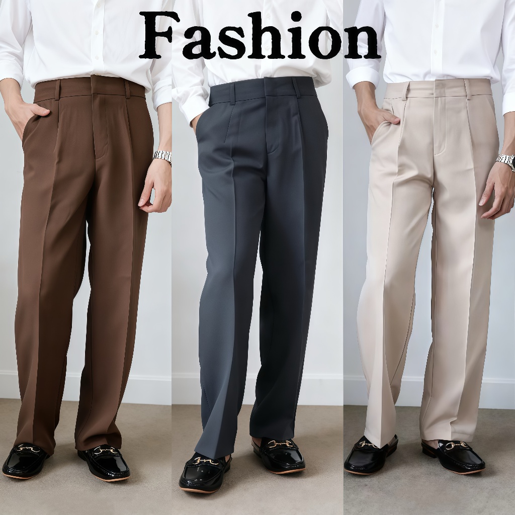 กางเกงขายาว สแลคเอวสูง ทรงกระบอกตรง กางเกงสไตล์ญี่ปุ่น ขากระบอกตรง ทรงสวย สไตล์เกาหลี ผ้าดีพิเศษ ไม่ต้องรีด มีจีบหน้า