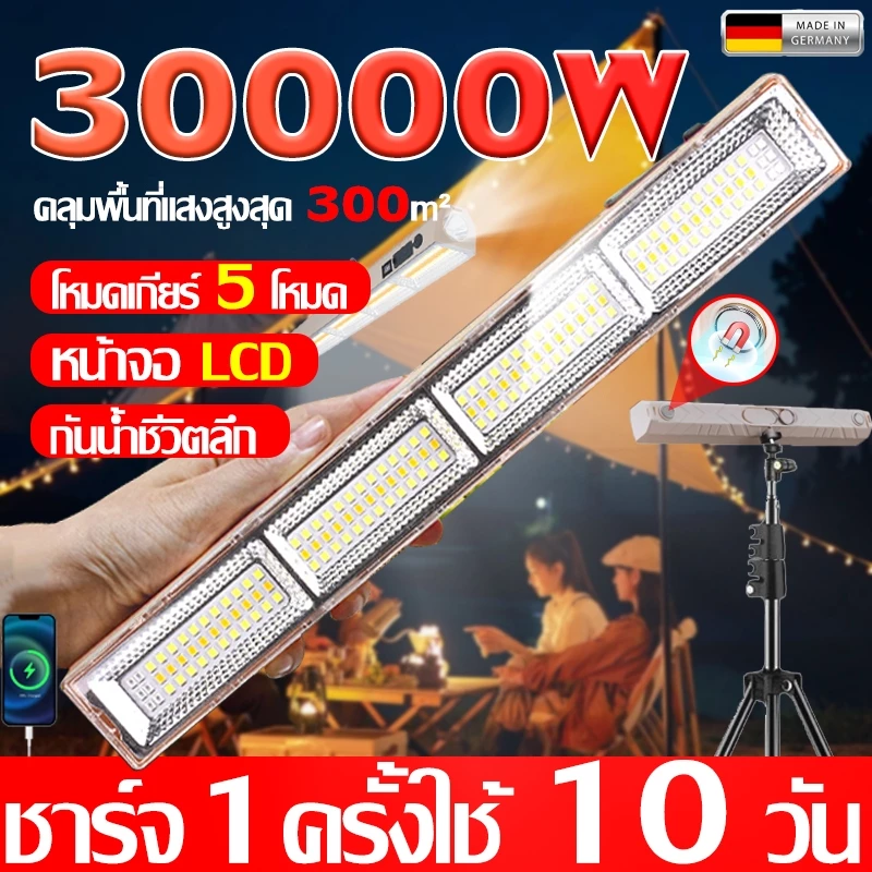 ไฟแคมป์ปิ้ง LED ชาร์จ Type-c พร้อมตะขอแม่เหล็ก