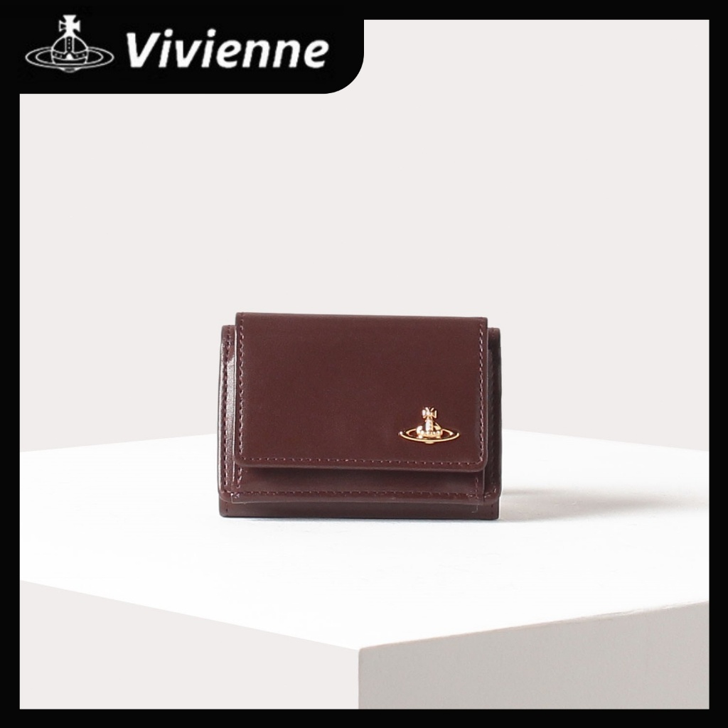 vivian westwood✨JP VIVI กระเป๋าสตางค์ vivian กระเป๋าสตางค์ Triple พับ ซองการ์ดความจุสูง ดาวเสาร์ กระ