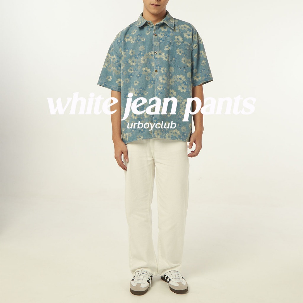 urboyclub(D41-D48) White Jean Pants (S-5XL) กางเกงยีนส์ขายาวสีขาวกระบอกกลาง ยีนส์ผ้ายืด กางเกงยีนส์ขายาวผู้ชาย
