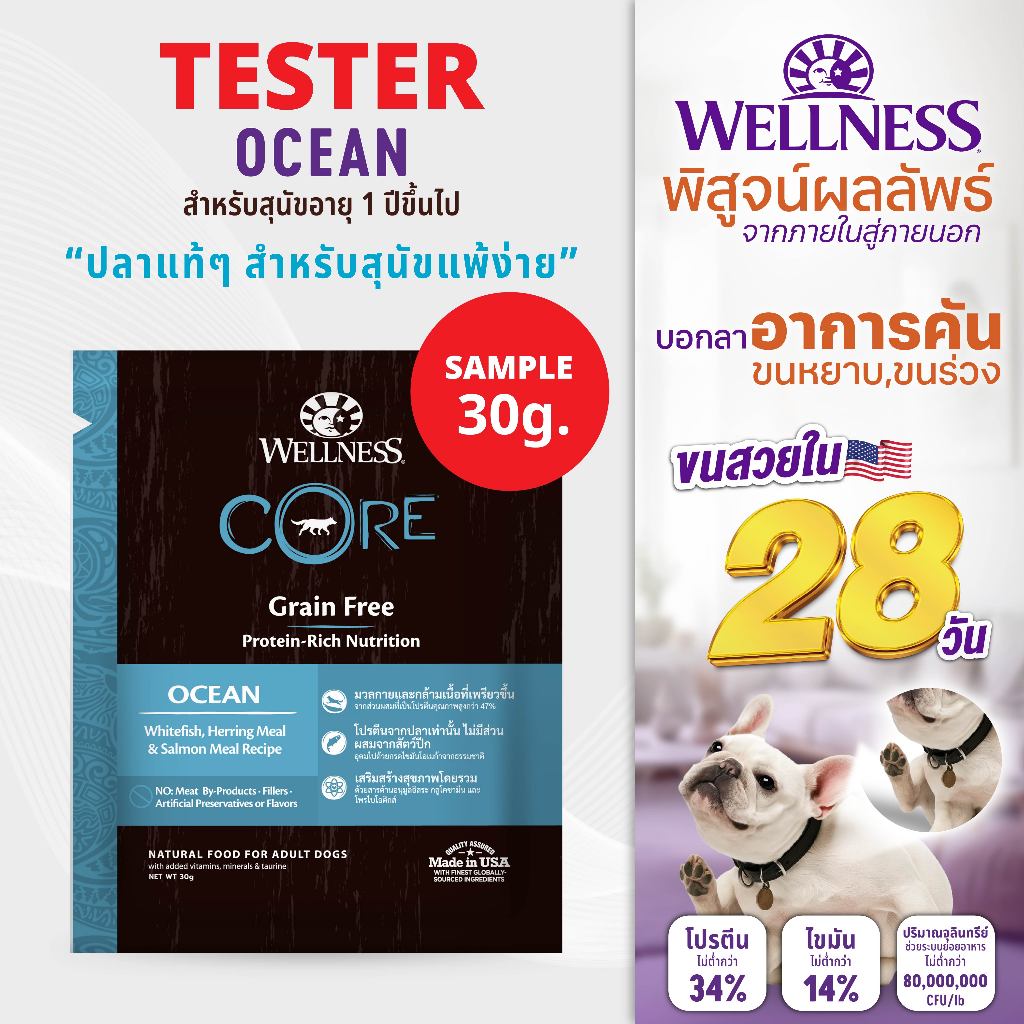 SAMPLE อาหารสุนัข WELLNESS CORE:Ocean (30g)