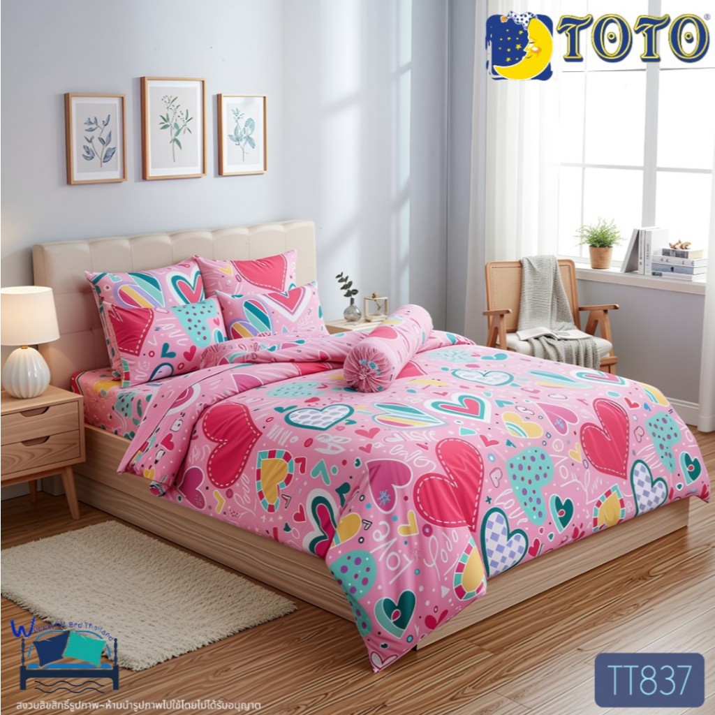 TOTO (TT837) ลายทั่วไป ลายหัวใจ  Sweet Heart ชุดผ้าปูที่นอน ชุดเครื่องนอน ผ้าห่มนวม  ยี่ห้อโตโตแท้100%