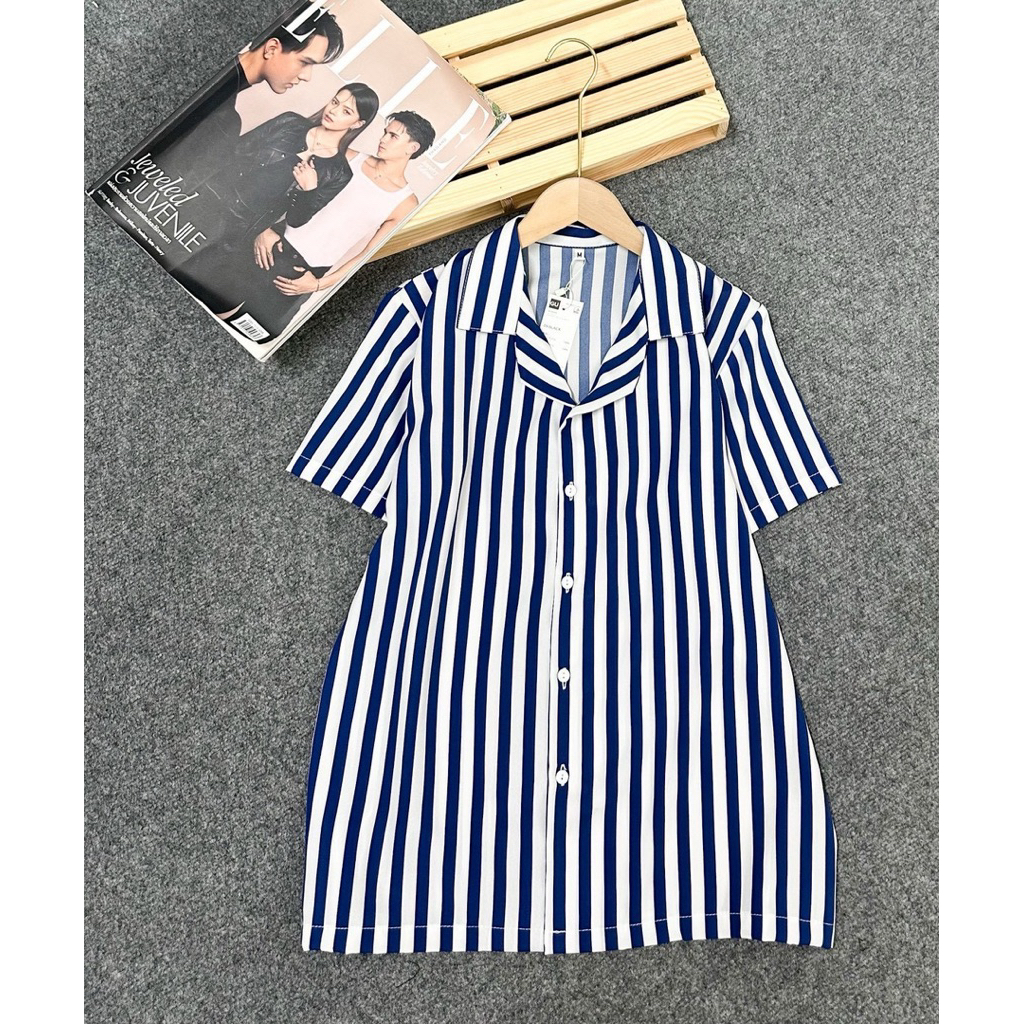 Gu Shirt เสื้อเชิร์ตลายทางสีแดง/ขาว ผ้า Polyester ผ้าเย็นๆ สีสวย(ทรงผู้หญิง) - รูปที่ 4