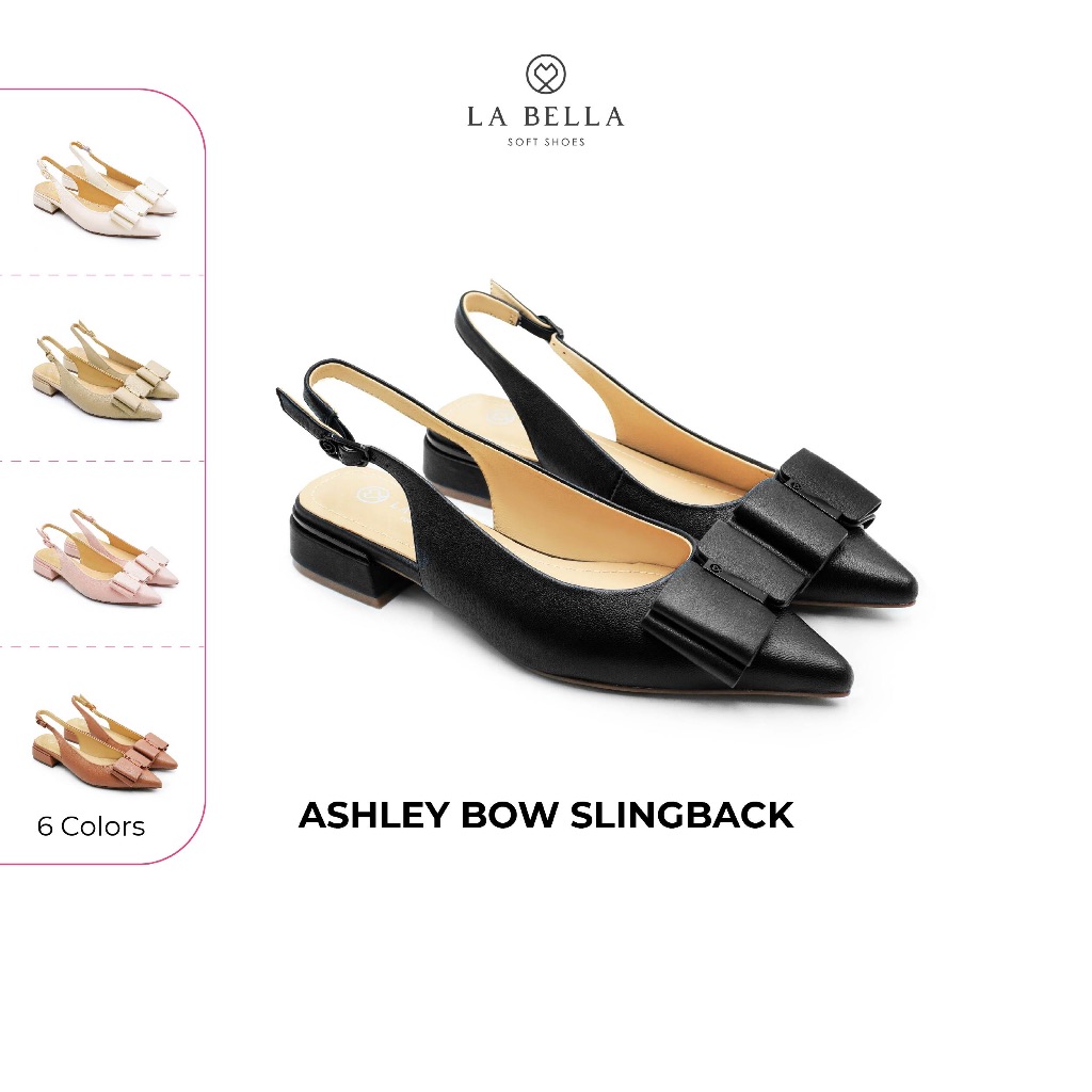 LA BELLA รองเท้าคัชชูหัวแหลมหนังแกะ  รุ่น ASHLEY BOW SLINGBACK 6 สี