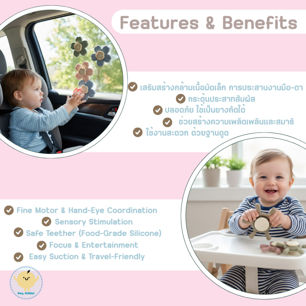 HeyKiddo: Spin&Fun Fidget Toy ซิลิโคนสปินเนอร์ หมุนๆ เสริมพัฒนาการ เล่นได้ทุกที่ดูดแน่น BPA FREE 5m+ รูปที่ 3