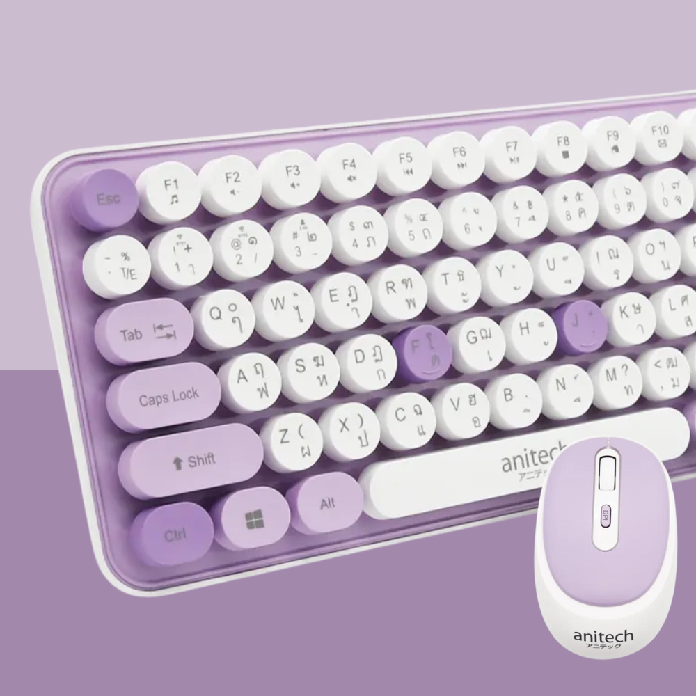 Anitech ชุดคีย์บอร์ดและเมาส์ไร้สาย ANITECH OPA812 สีม่วง