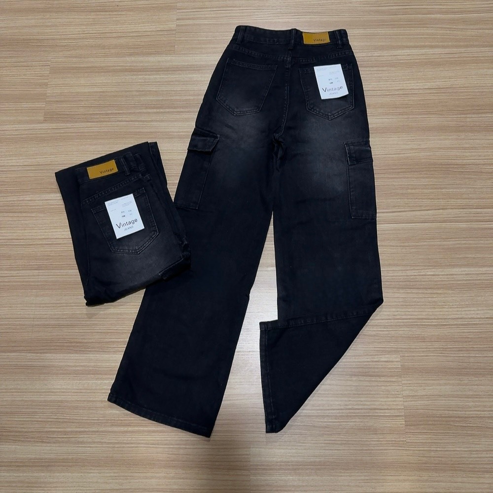 Vintage รุ่น #8339 กางเกงยีนส์ คาร์โก้ ทรงกระบอก แต่งเฟดขา ทรงสวยผ้าไม่ยืด กระเป๋าตรง 2 ใบ - รูปที่ 5