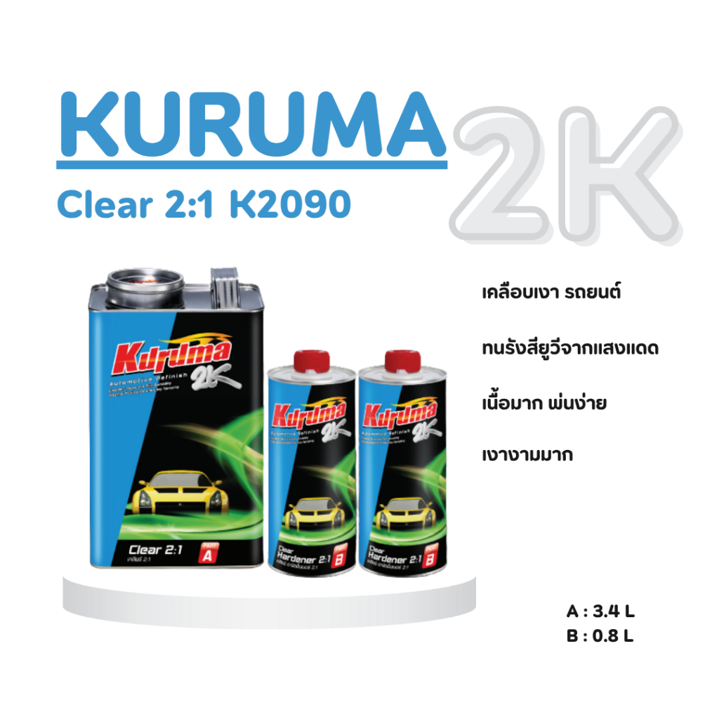 แล็กเกอร์รถยนต์/เเลคเกอร์รถยนต์ 2K TOA KURUMA 2:1 ชุดใหญ่ สีฟ้า + ตัวเร่ง 0.85 ล