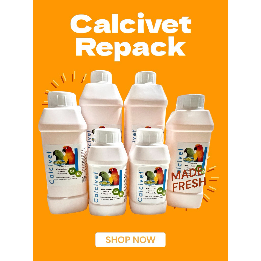 Calcivet แคลเซียมผสมวิตามิD3 สำหรับนก ขวดแบ่งจำหน่าย
