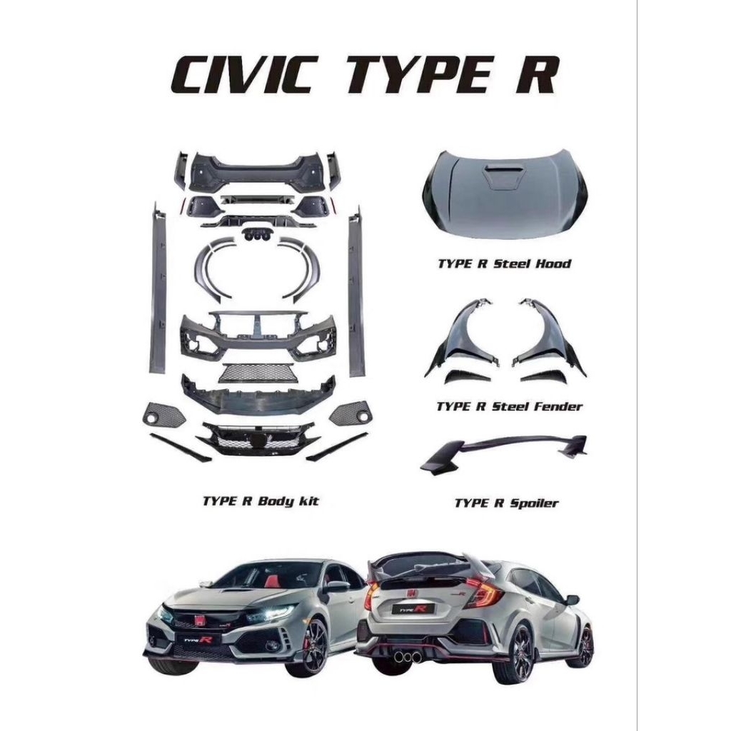 ชุดแต่ง TYPE-R รอบคัน HONDA CIVIC FC และ CIVIC FK งานดิบ ปีรถ 2016 - 2021