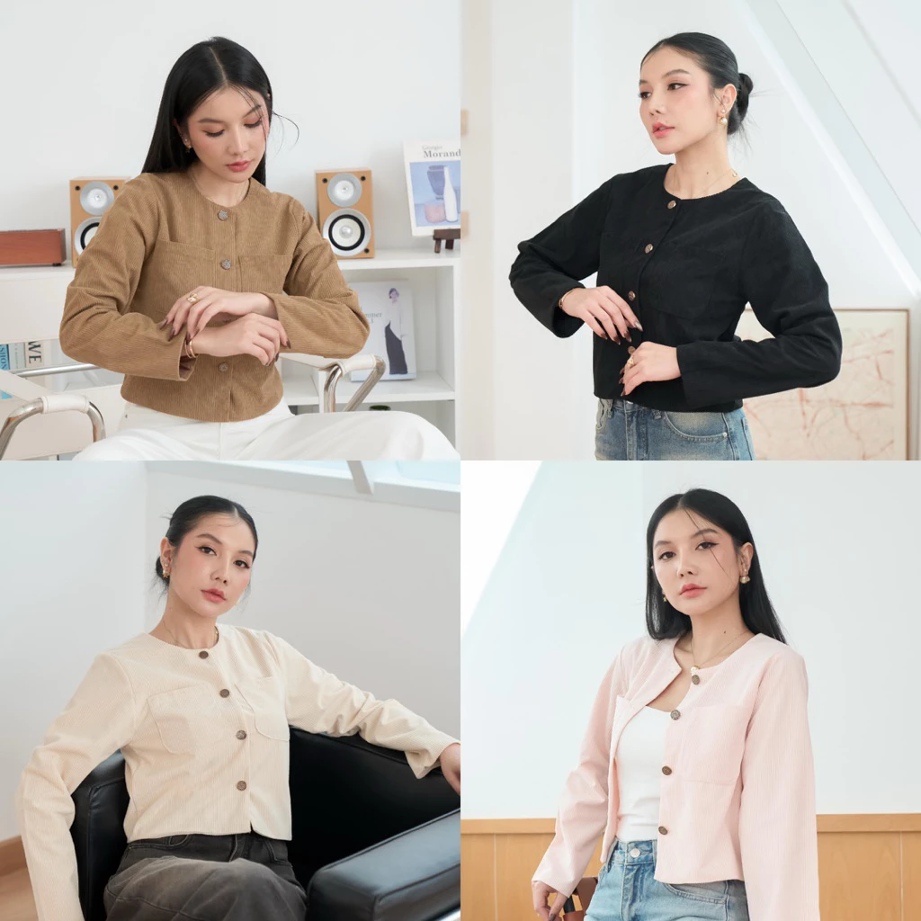 OSLO BLAZER เสื้อเบลเซอร์ผ้าลูกฟูกเนื้อกลาง ดีเทลแต่งกระดุมและกระเป๋าที่ด้านหน้า ใส่ซับในทั้งตัวและแขน