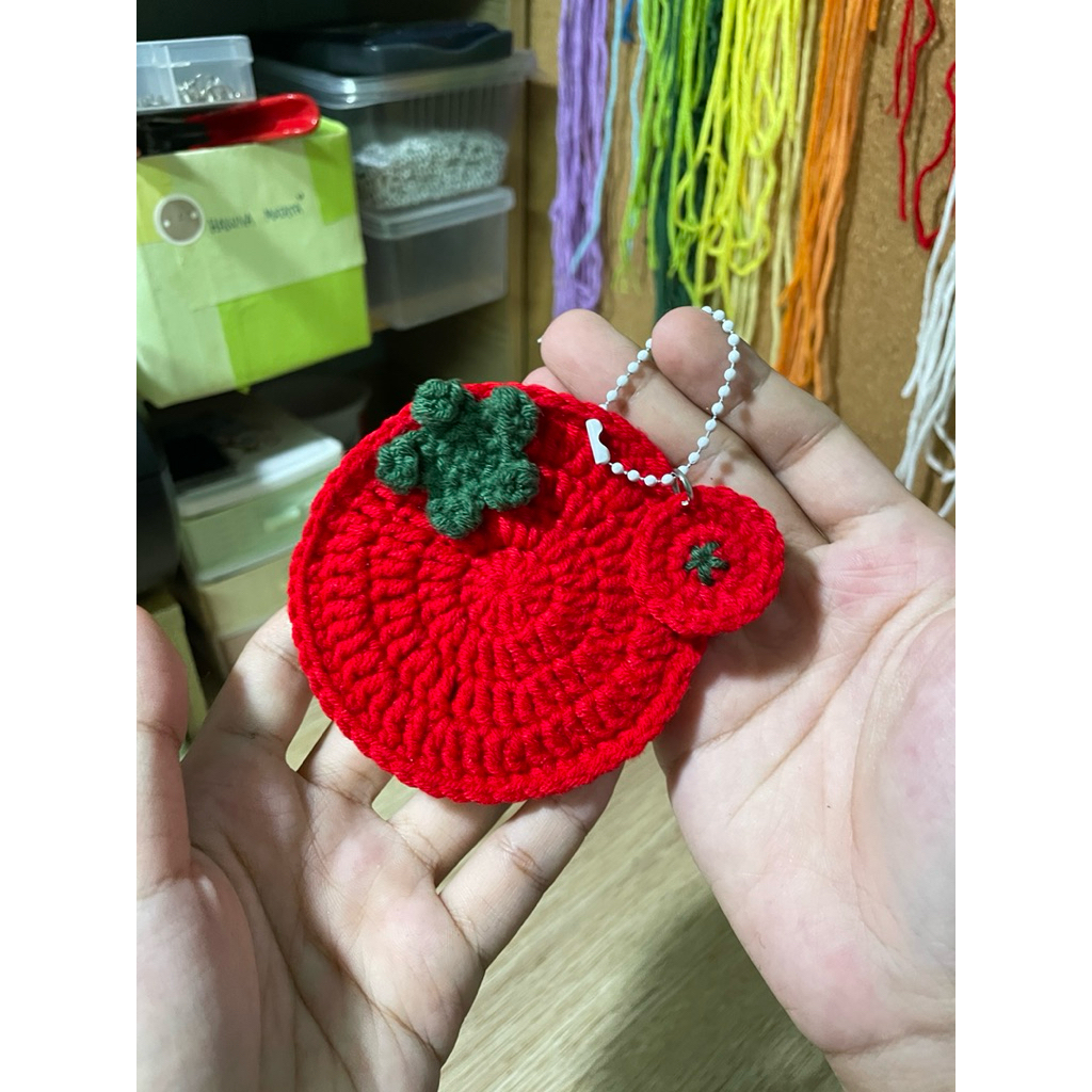 ‼️พร้อมส่ง‼️Mini tomato pouch crochet with keychain🍅