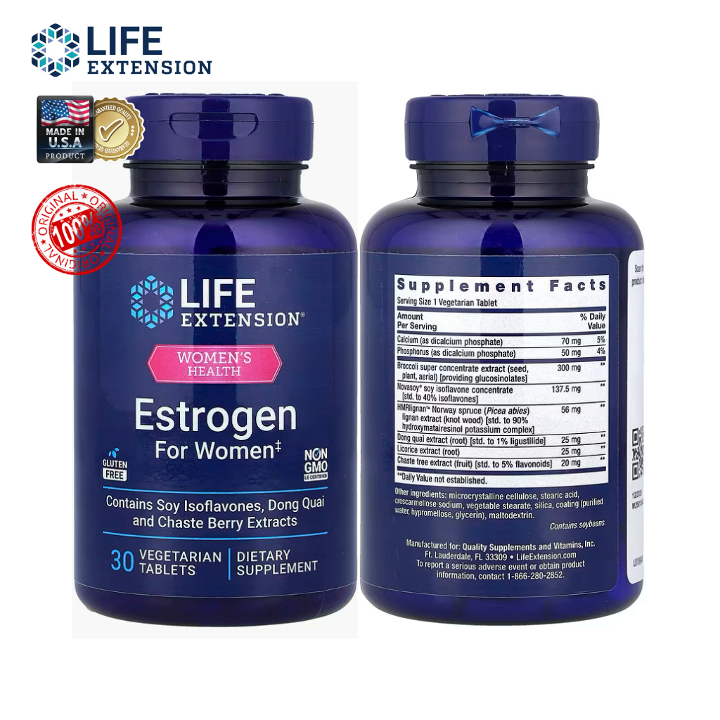 Life Extension | Estrogen for Women | สมดุลฮอร์โมนสตรี | บำรุงวัยทอง | 30 เม็ดวีแกน | แท้พร้อมส่ง