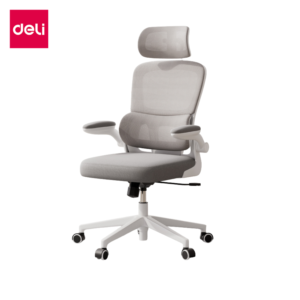Deli เก้าอี้ออฟฟิศ เก้าอี้สำนักงาน ที่นั่งทำงาน พนักพิงศรีษะ2D ที่รองเอวปรับได้ ลดการปวดคอ ไหล่ Ergo