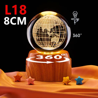 โคมไฟลูกแก้วคริสตัล 8CM หมุนได้ 360° โคมไฟหัวเตียง3D LED+USB ฐานใหญ่ฐานสูง ของขวัญวันเกิด โคมไฟตั้งโต๊ะ กลางคืน รุ่น：L18