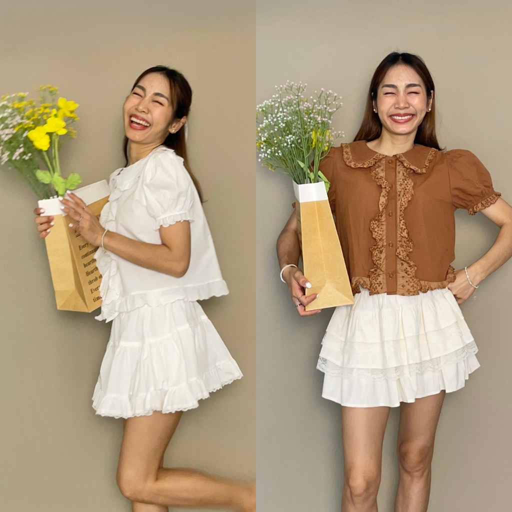 CHAWY Butter Bloom Set C4765 เซ็ตเสื้อ+กระโปรงสุดน่ารัก ชุดเซ็ทเสื้อกระโปรง